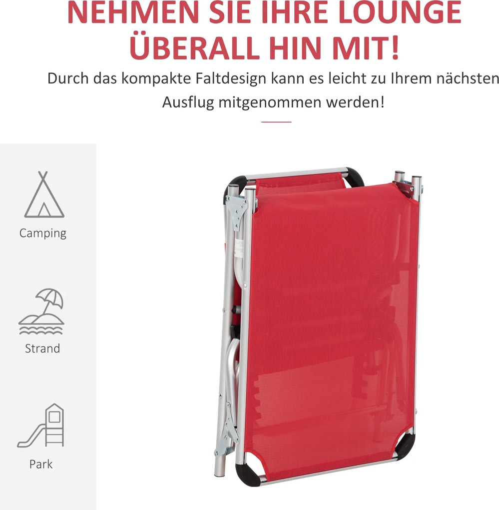 Outsunny Składany leżak, czerwony, 170 x 60 x 76 cm