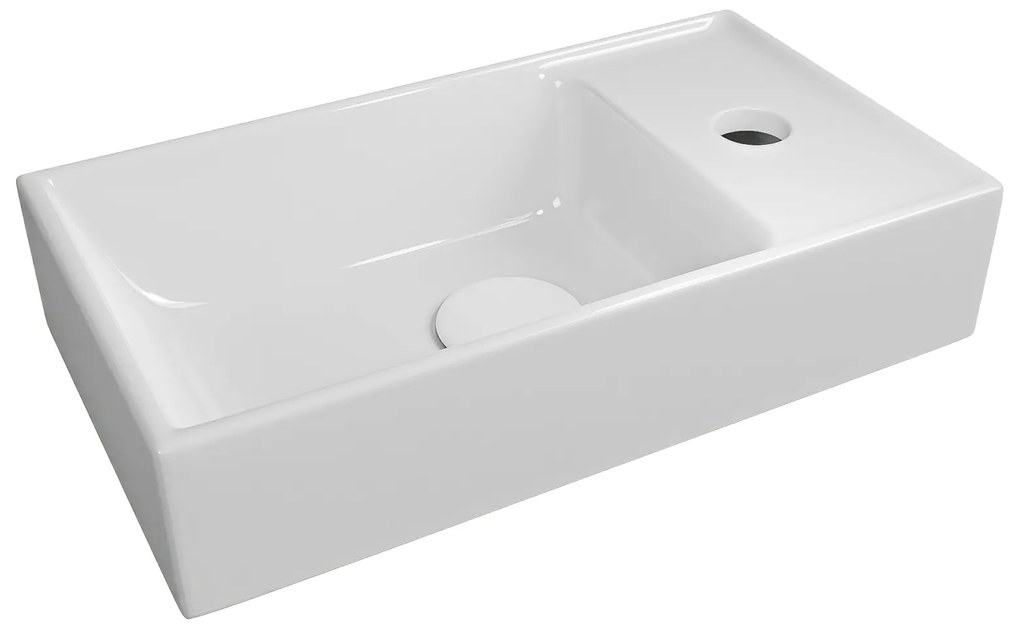 Umywalka z konglomeratu blatowa prostokątna biała NAVI 50cm | Różne rozmiary | Z otworem na baterię lub bez : Otwory na baterię - Jeden otwór, Rozmiar - 40 x 22 cm