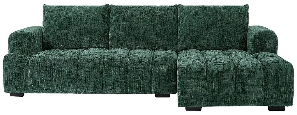 Kanapa narożna prawostronna zielona z fakturowanej tkaniny BENOLA