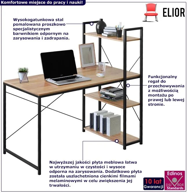 Industrialne Biurko Komputerowe Z Regałem Modern Oak Oxeo