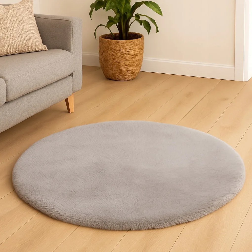 Dywanik futrzany kremowy okrągły FI80cm miękki puszysty guma antypoślizgowa