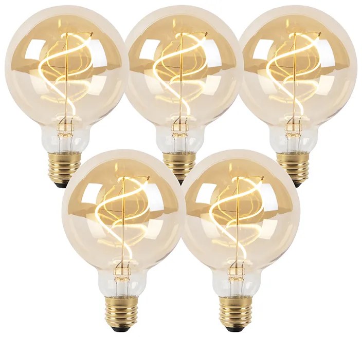 Zestaw 5 żarówek LED E27 ściemnialnych spiralnych G95 złoto 4W 270lm 2100K
