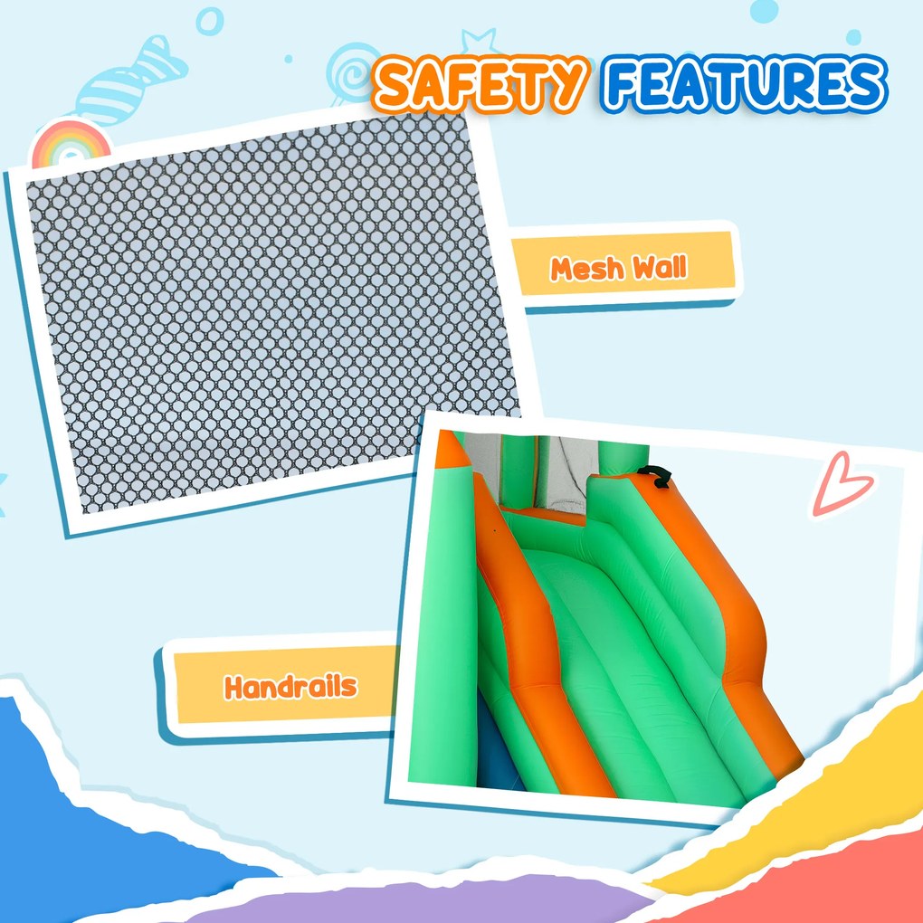 AIYAPLAY Zamek do Skakania dla Dzieci z Zjeżdżalnią Wodną, Basenem, Ścianką Wspinaczkową, na Wewnątrz i na Zewnątrz, 416 x 370 x 195 cm, Wielokolorowy