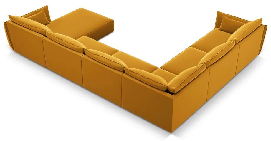 Musztardowy aksamitny narożnik (lewostronny/w kształcie litery U) Vanda – Mazzini Sofas