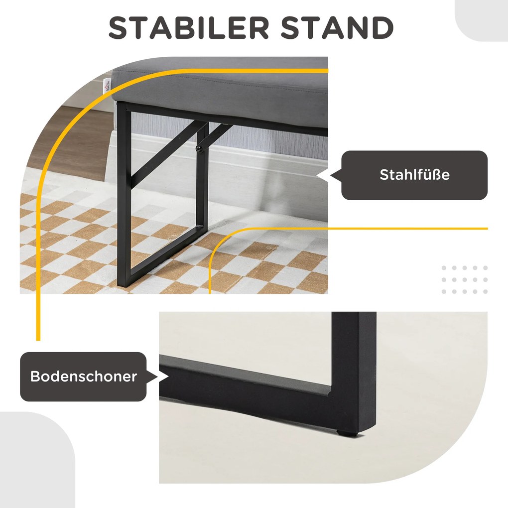 HOMCOM Ławka Sypialniana Aksamitna Tapicerka Elegancka do Makijażu i Salonu Wysoki Komfort Ciemnoszara | Aosom PL