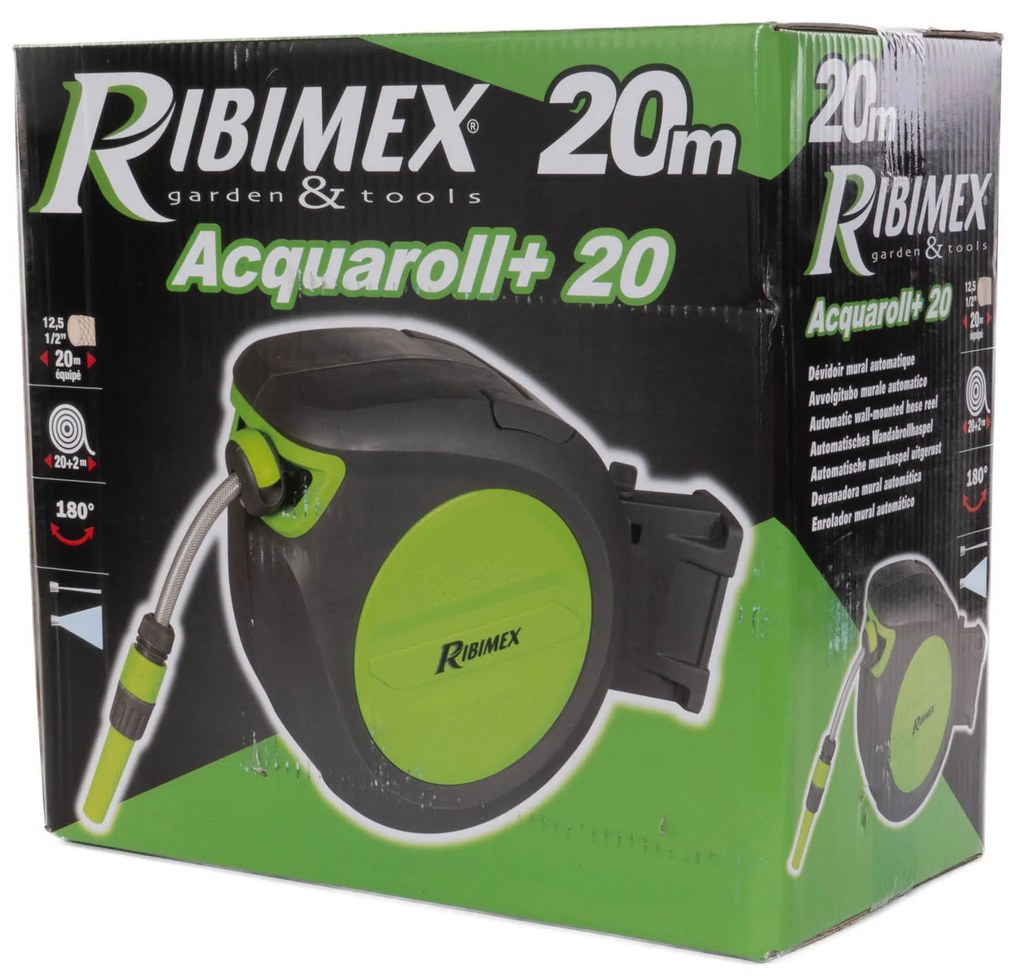 Wąż ogrodowy PCV zwijany 20 m RIBIMEX, automatyczny zwijacz