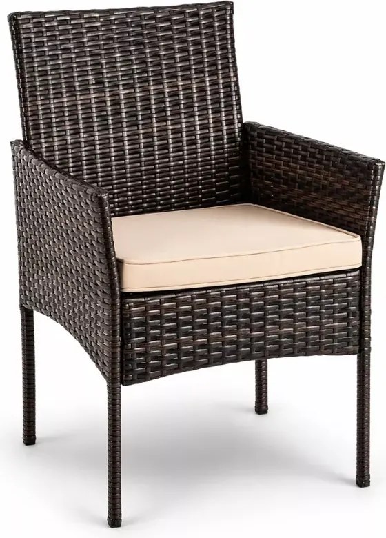 Zestaw mebli ogrodowych German technorattan brązowy/beżowy 4 fotele + stół szklany na taras ogród balkon elegancki komplet