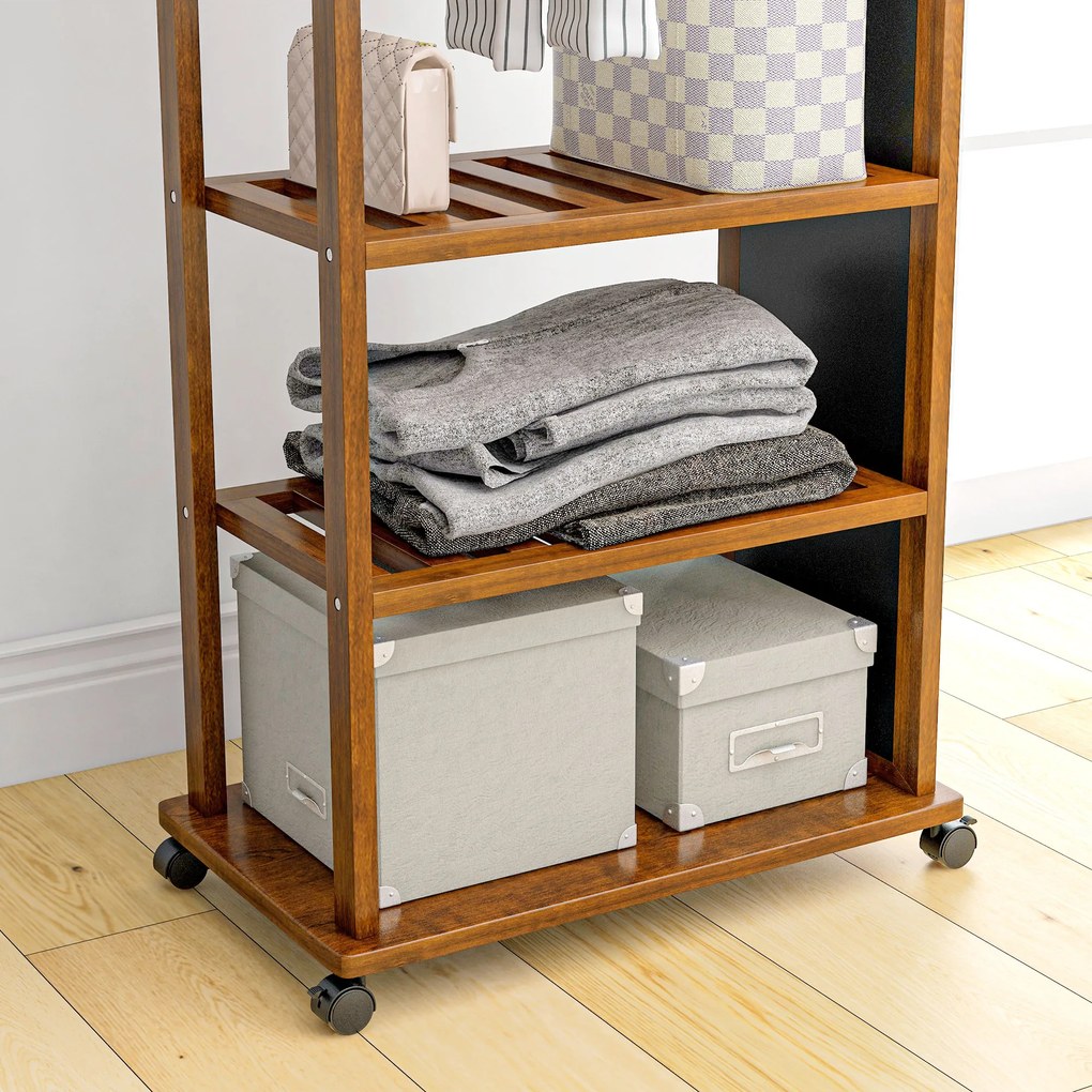 HOMCOM Lusterko 2w1 Lustrzane Lusterko do Garderoby, 1 Drążek na Ubrania, 3 Półki, 35,8 x 59,8 x 170 cm, Natur