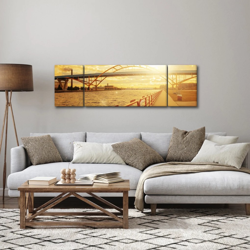 Obraz mostu z zachodem słońca (170x50 cm)