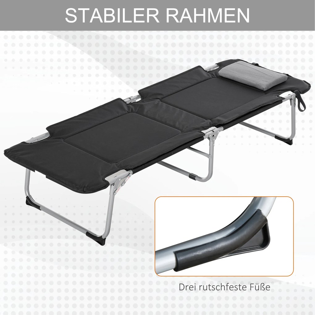 Outsunny Łóżko polowe składane Czarne z poduszkami Leżak kempingowy 183x66x33cm | Aosom PL