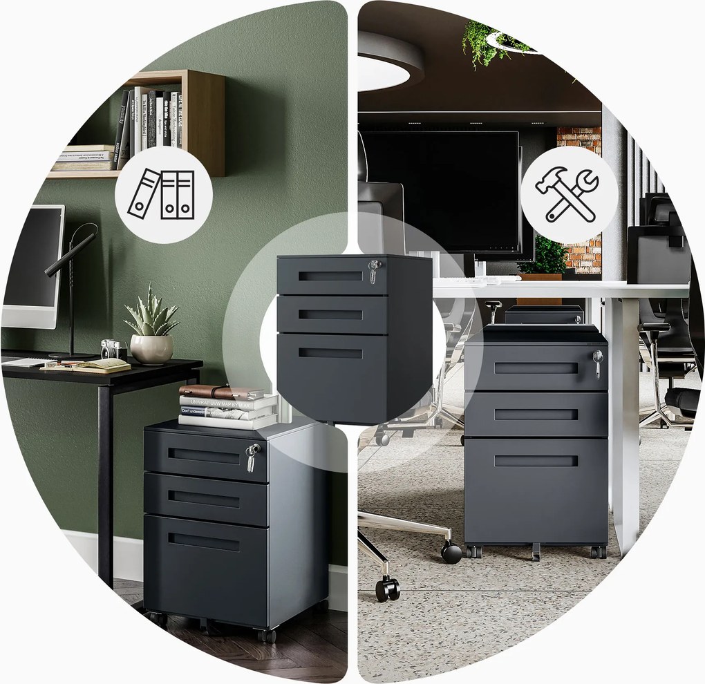 Kontenerek pod biurko antracytowy, 390x600x500 mm: KATE