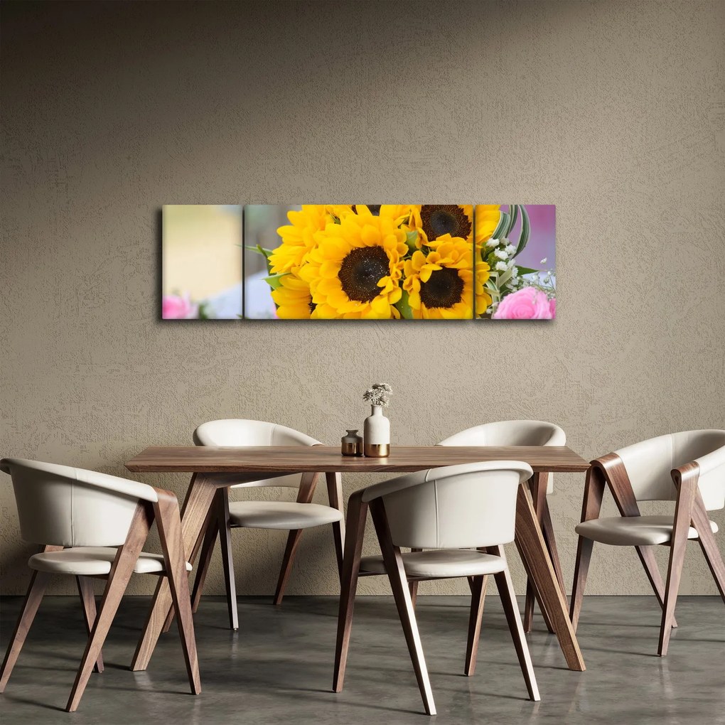 Obraz bukietu ślubnego ze słoneczników (170x50 cm)