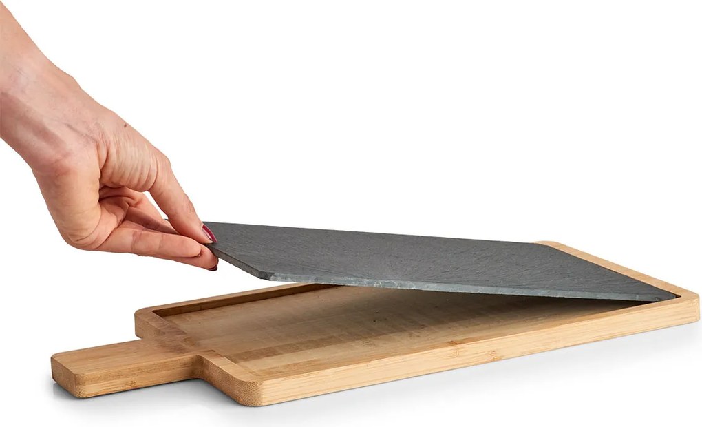 Deska do serwowania łupkowa, z bambusowym uchwytem, 40 x 19 cm
