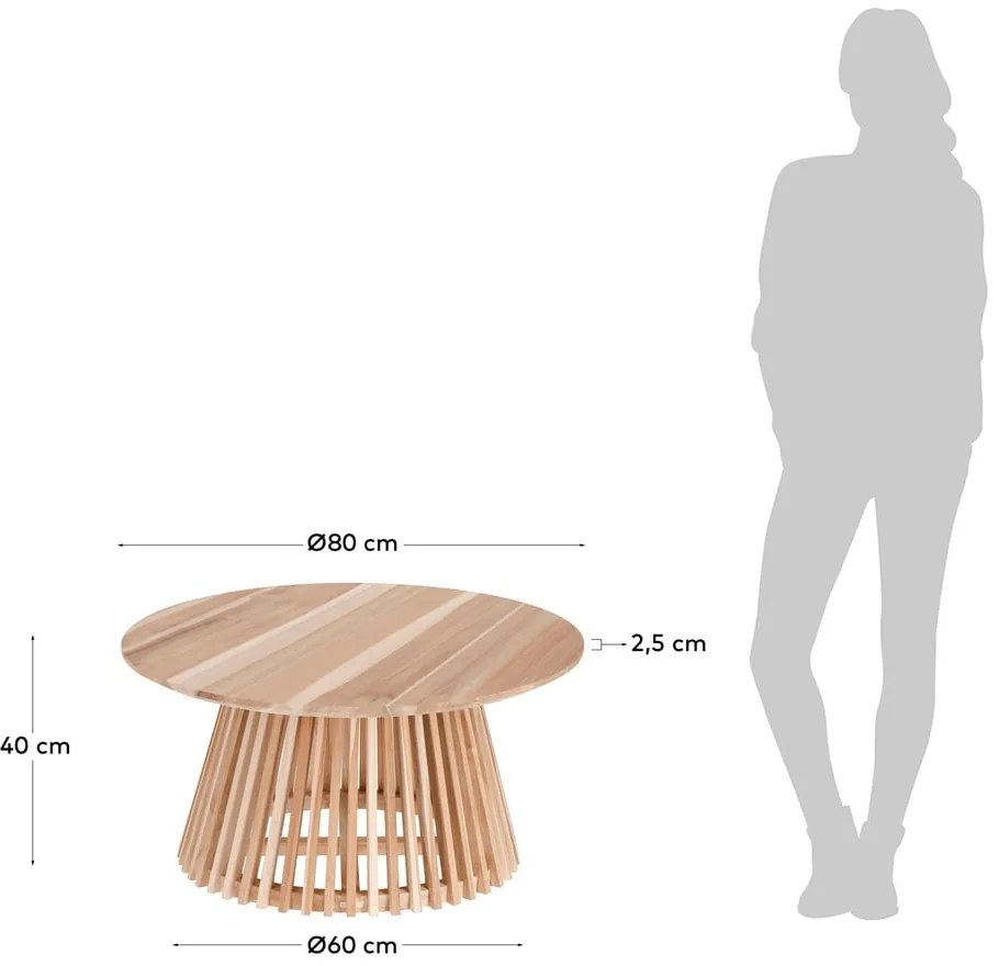 Stolik z drewna tekowego Kave Home Irune, ⌀ 80 cm