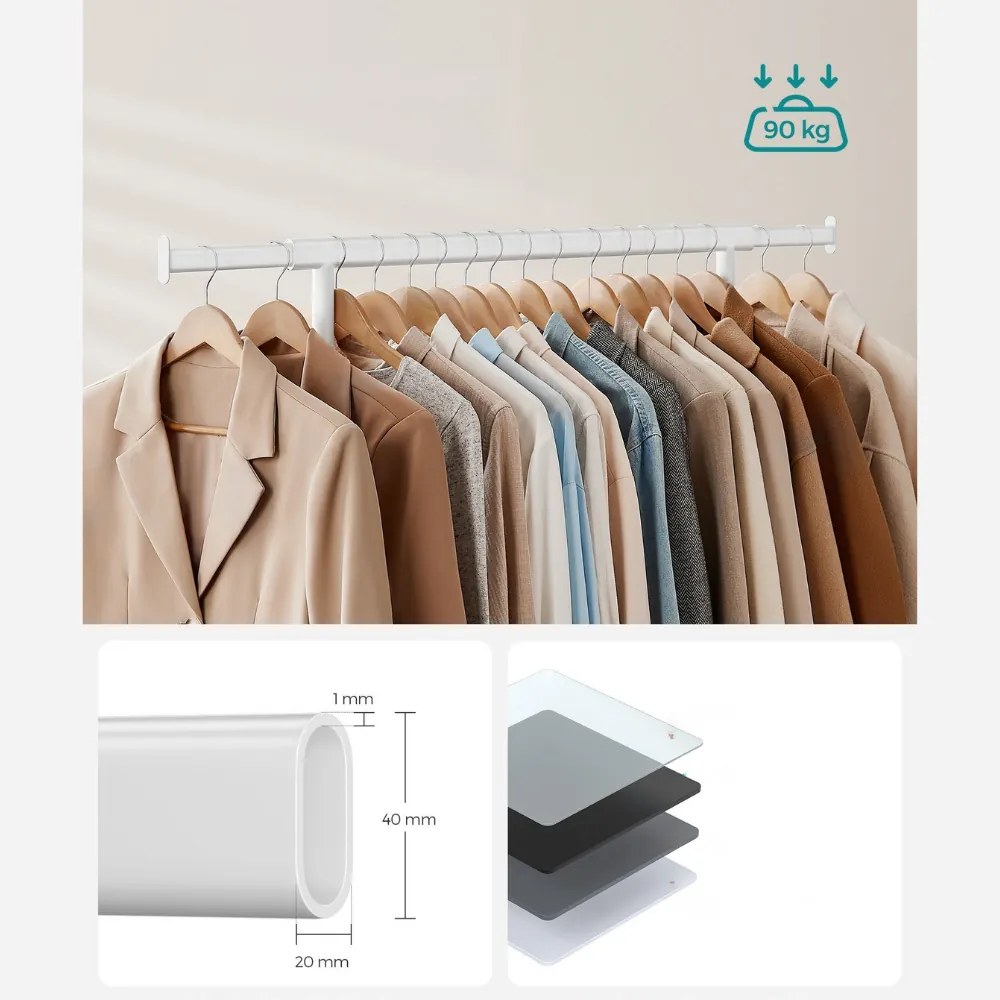 Stojak na ubrania INEZ na kółkach, maks. 90kg, 83,5x45x160cm, biały SongmicsHome