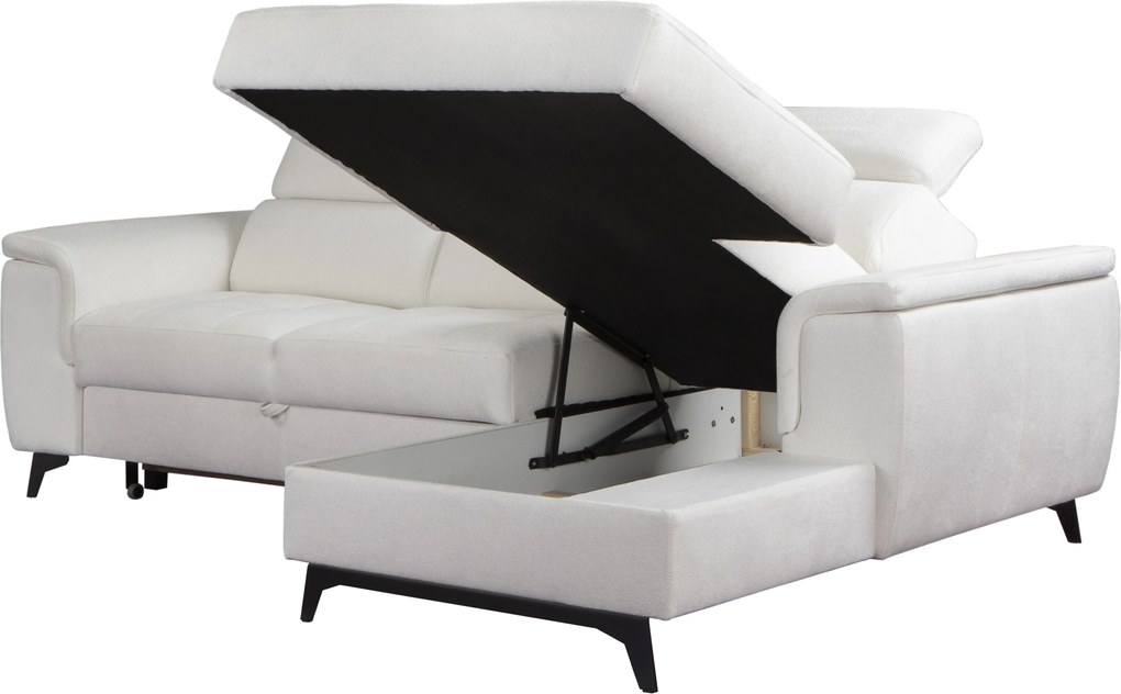 Masseno Narożnik VOLA z funkcją spania i pojemnikiem na pościel Narozniki L, Rozkładana sofa - Biały, BUBBLE 1