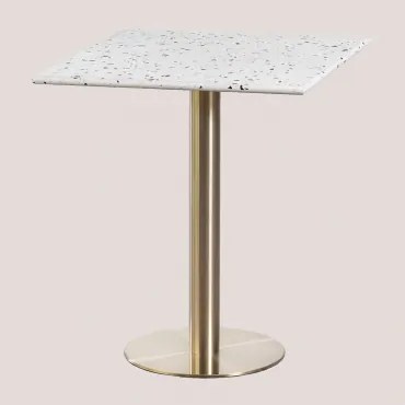 Kwadratowy Stolik Barowy 60x60 Cm Z Lastryko Malibu Terrazzo W Kolorze Kości Słoniowej - Czarny & Champagne Oro - Sklum