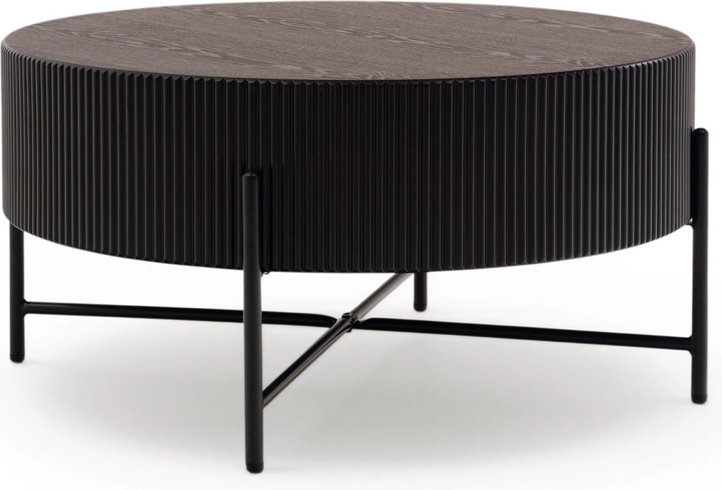 Stolik kawowy Corbi 80 cm do salonu - ciemny orzech / czarny mat