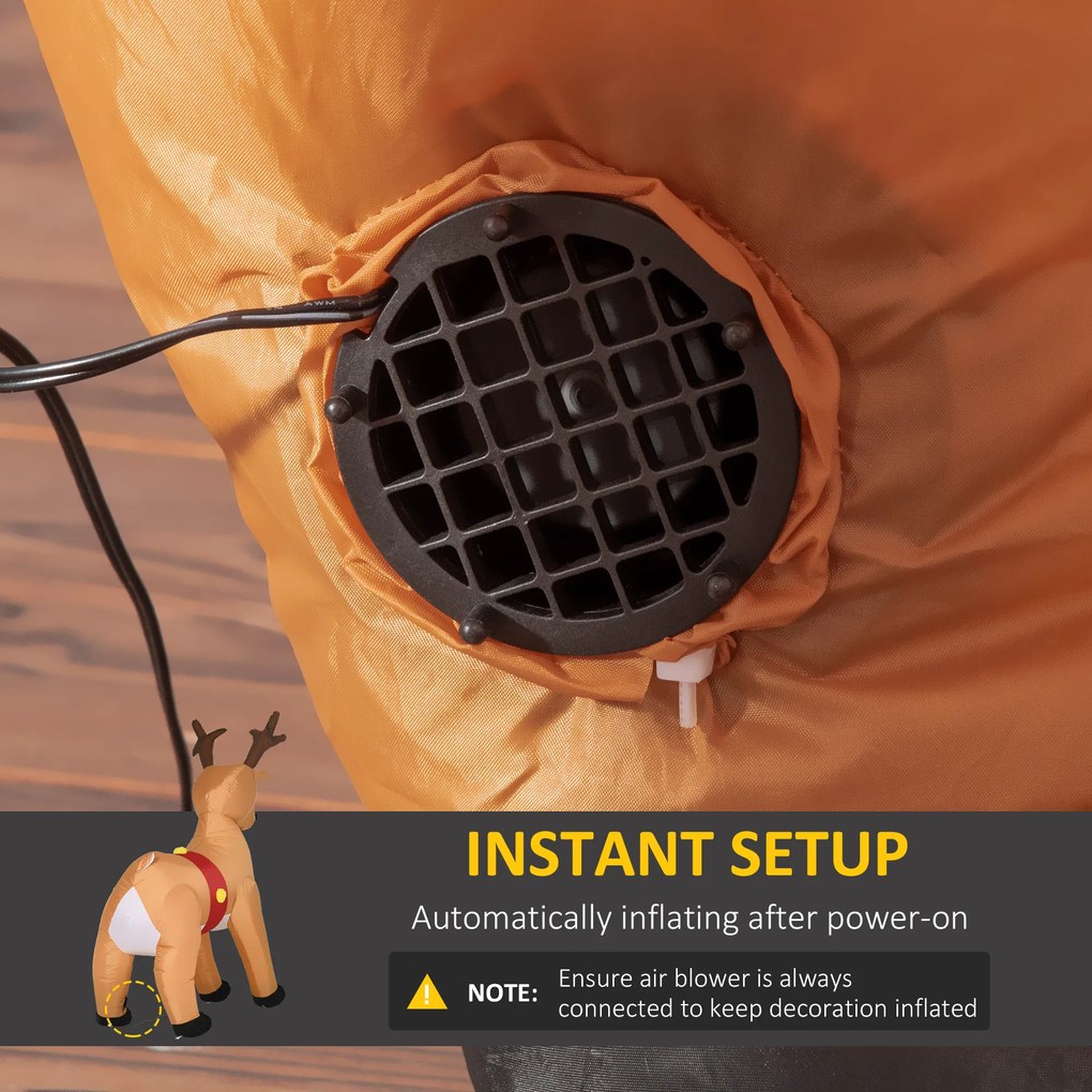 HOMCOM Nadmuchiwany renifer, 1,8 m, lampki LED, akcesoria, automatyczne nadmuchiwanie, żółty