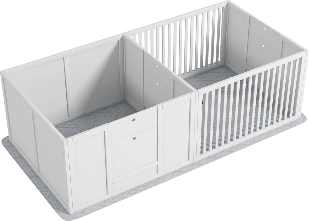 PawHut Klatka dla Szczeniąt, z Podkładką, Łatwa do Czyszczenia, Drewno, 166x80x50 cm, Biały