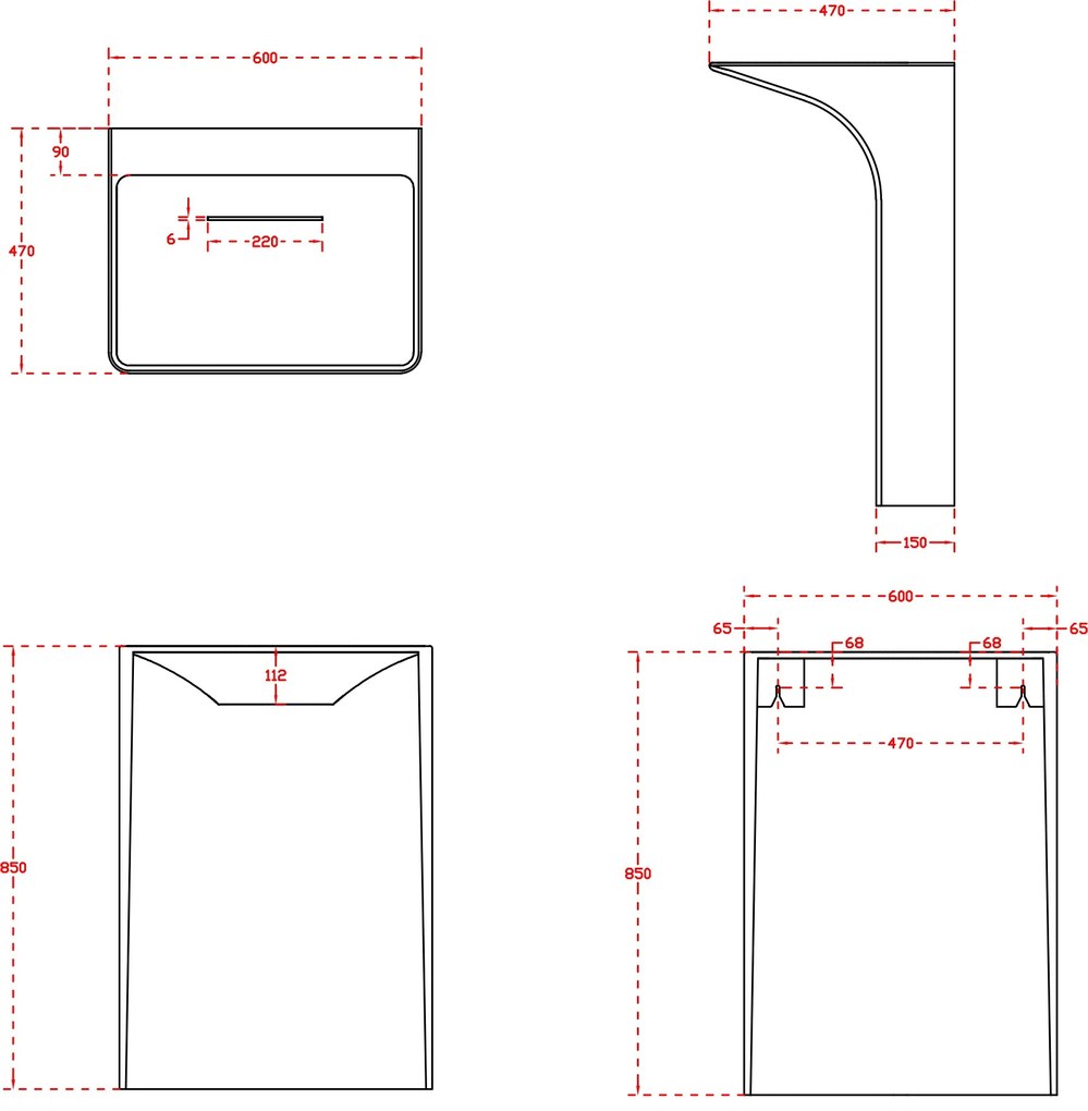 Umywalka stojąca TWZ29Odlew mineralny - Biały mat - 60 x 47 x 85 cm