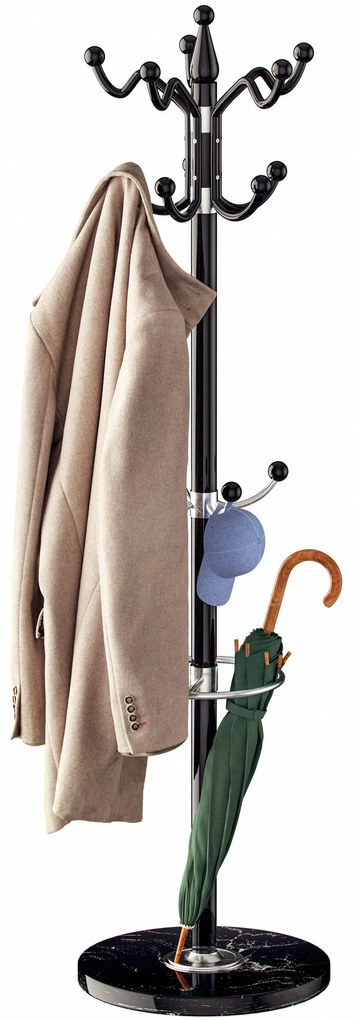 Wieszak stojący TENZY z marmurową podstawą, 37x173 cm, czarny Casaria