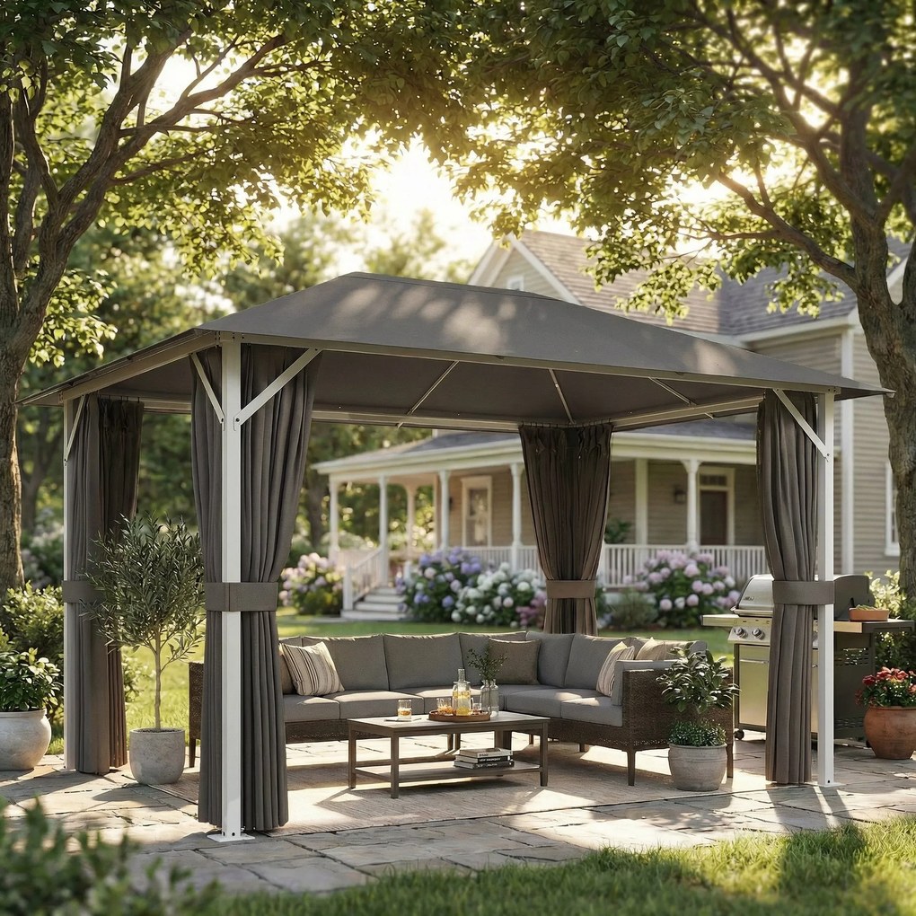 Outsunny Altana ok. 4x3m Wodoodporna Stabilna Zimowa Altana z Moskitierą, 4 ścianami, wentylacją i otworami odpływowymi | Aosom PL