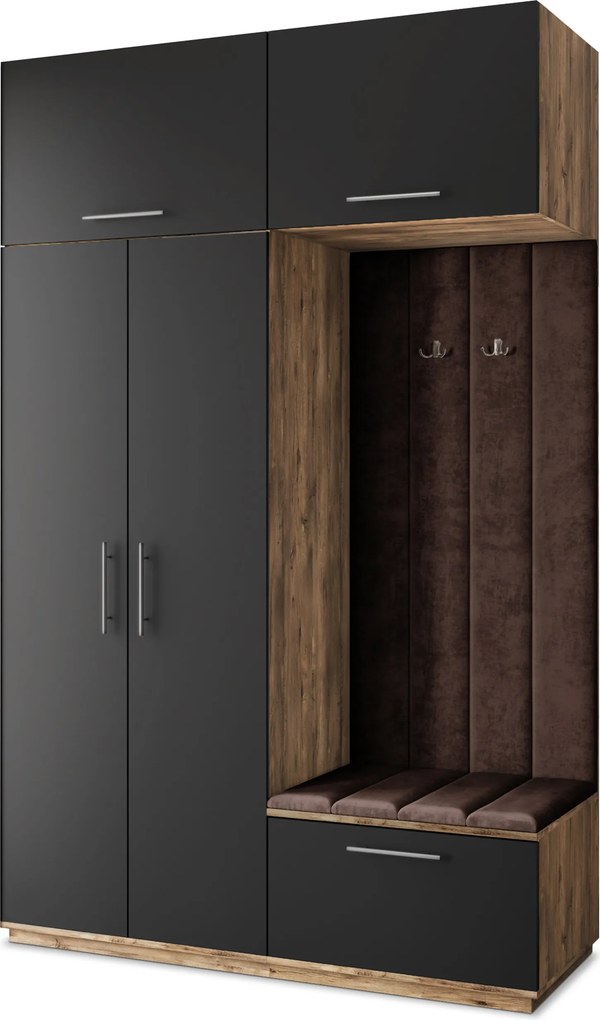 Masseno Garderoba REMA 150/240/60 cm Nowoczesna Szafa do Przedpokoju Dąb lefkas, MONOLITH 29 (Brązowy)