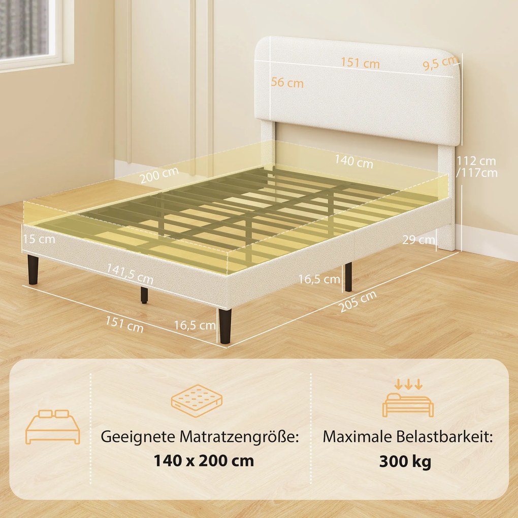 HOMCOM Rama łóżka jednoosobowego z zagłówkiem obitym Teddy-Fleece, metalowa rama łóżka, łatwy montaż, biały | Aosom PL