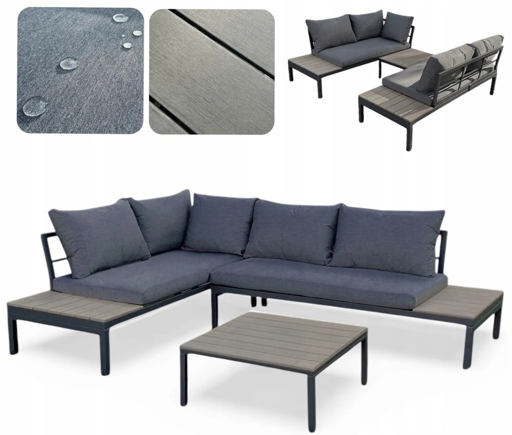 Zestaw mebli ogrodowych narożnik i stolik Tenerife 007, szary