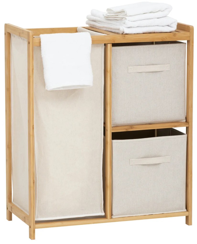Regał bambusowy z koszem na pranie TIDY BOX i pojemnikami, 66 x 33,3 x 78,5 cm