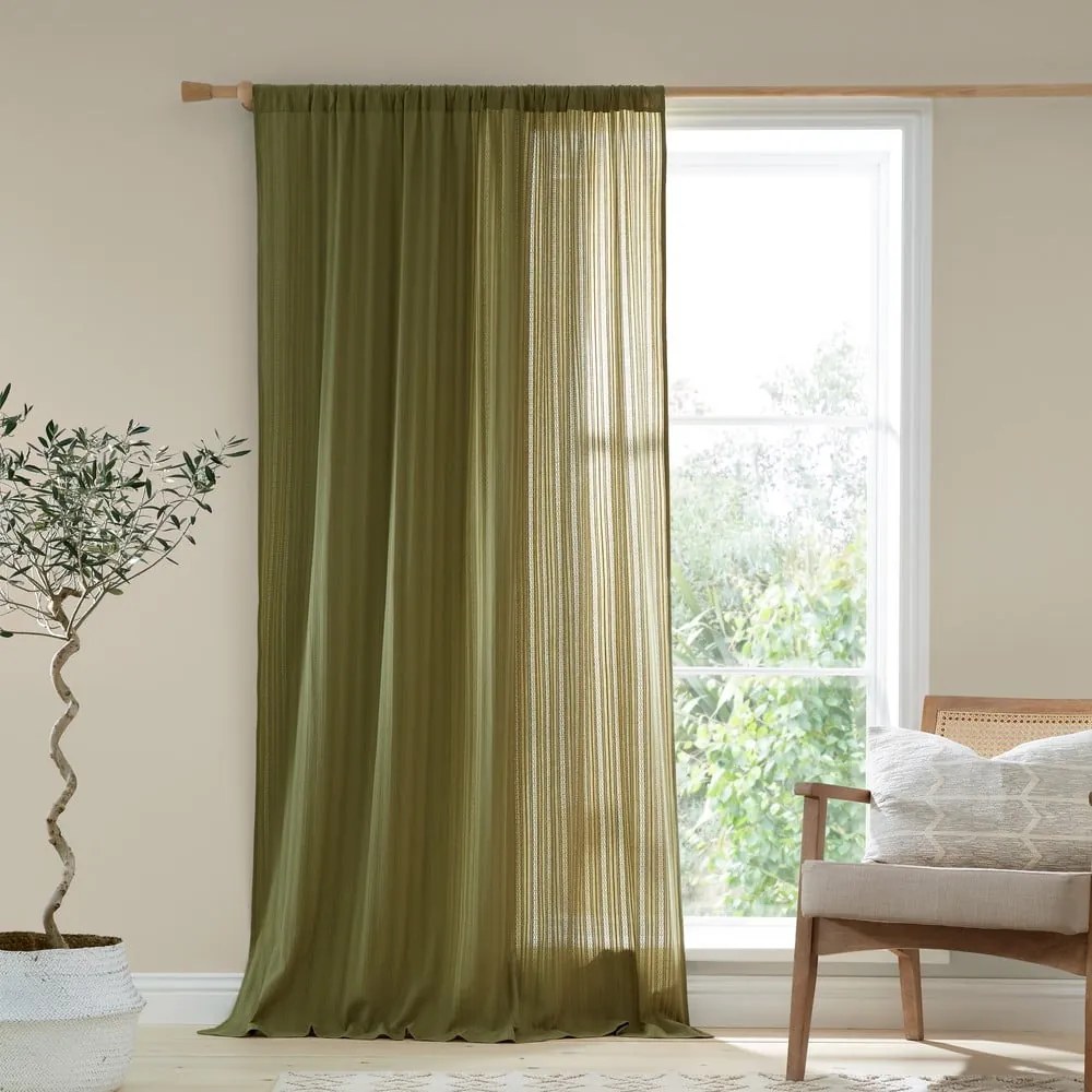 Khaki firanka 140x229 cm Zofia Broderie Anglaise – Pineapple Elephant