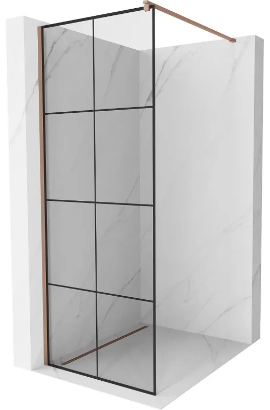 Mexen Kioto ścianka prysznicowa Walk-in 80 x 200 cm, czarny wzór 8 mm, różowe złoto - 800-080-101-60-77