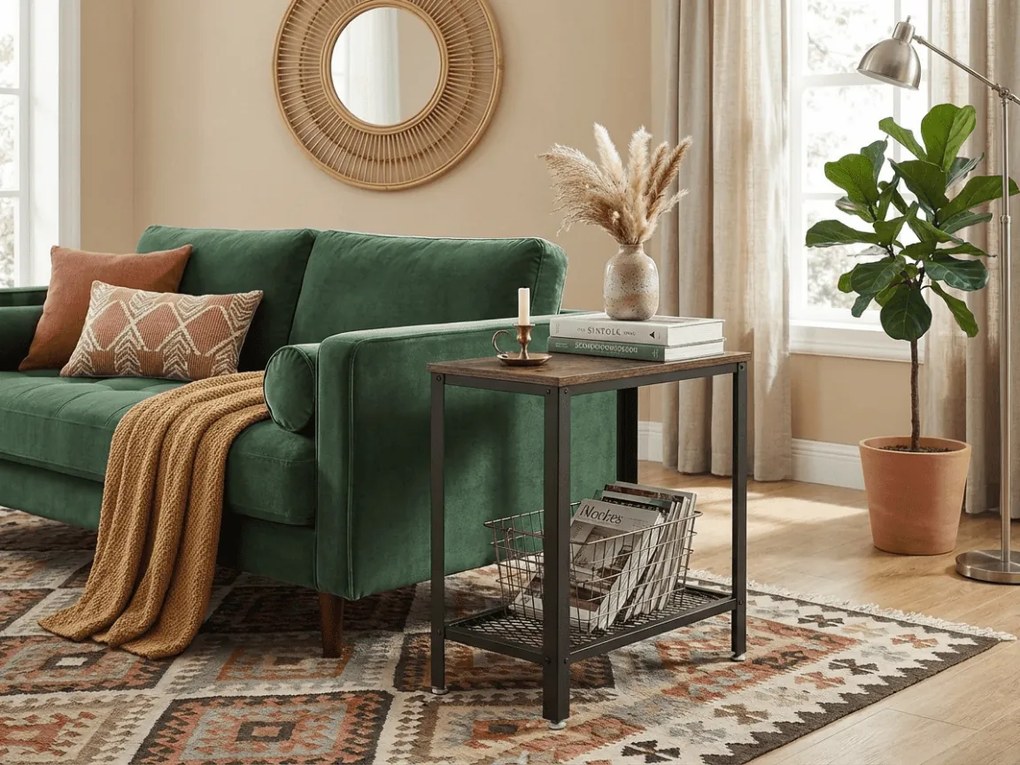 Stolik pomocniczy z półką TAYLOR 60x30 cm, rustykalny brązowy