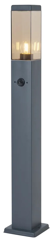 Zewnetrzna Lampa zewnętrzna ciemnoszara z przydymionym szkłem 80 cm IP44 z gniazdem i czujnikiem ruchu - Malios Nowoczesny Oswietlenie zewnetrzne