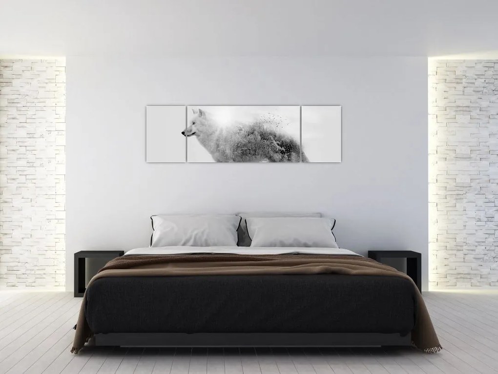 Obraz - Wilk arktyczny odzwierciedla dziki krajobraz (170x50 cm)