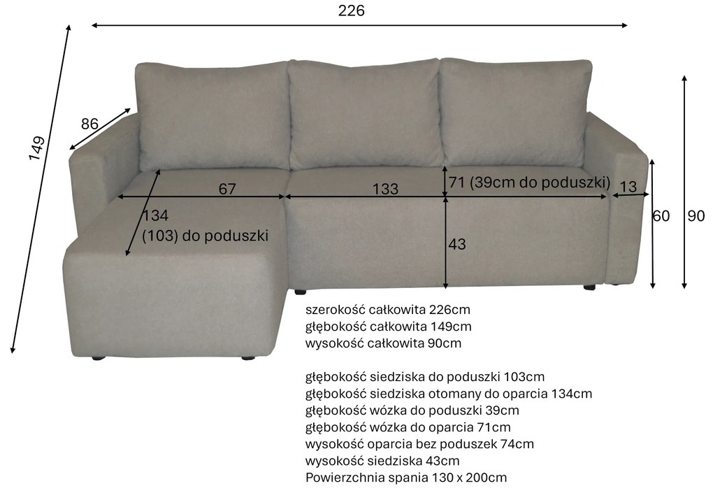 Narożnik Sofia mięciutka tkanina typu baranek