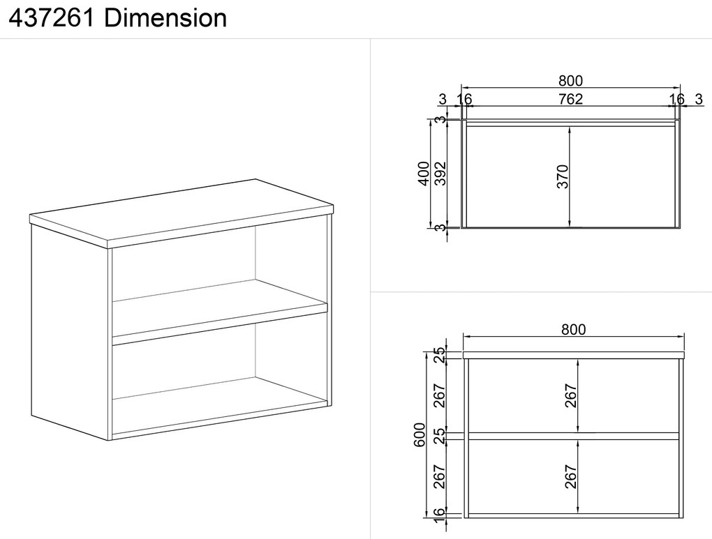 Nadstawka otwarta MIRELLI, 800 x 400 x 600 mm, orzech