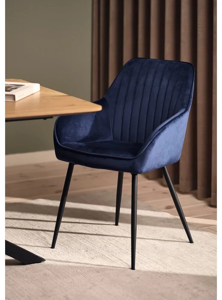Ciemnoniebieskie aksamitne krzesła z podłokietnikami zestaw 2 szt. Nolan Stripe – Unique Furniture