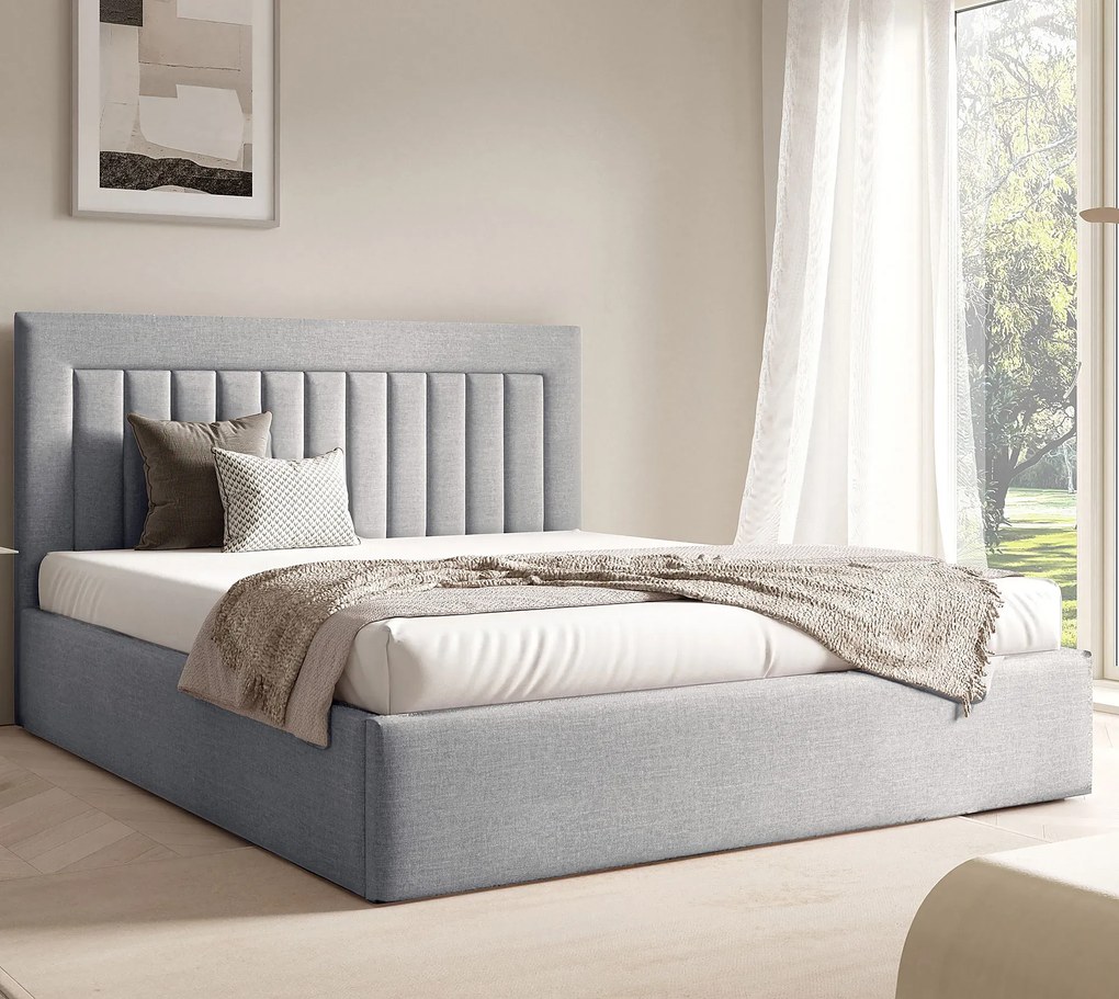 Jasnoszare łóżko tapicerowane z zagłówkiem 3 rozmiary D6-S94