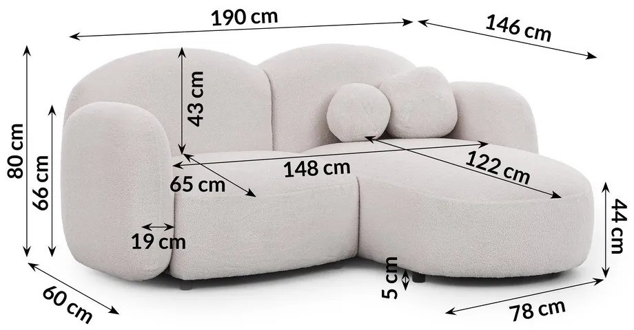Kremowy narożnik z materiału bouclé (prawostronny/z szezlongiem) Orbit – Ropez