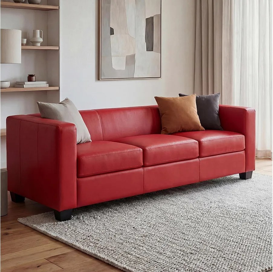 Sofa 3-osobowa Lille,  sztuczna skóra, czerwona