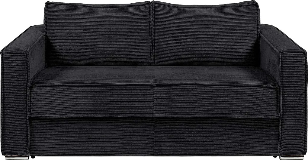 Kanapa 4-osobowa rozkładana typu ekspres z czarnego sztruksowego weluru  - Powierzchnia spania na szerokich listwach 160 cm - Materac 22 cm z pianką z pamięcią kształtu LORETO