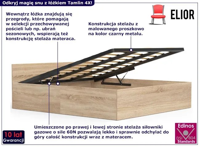 Podwójne łóżko z zagłówkiem i stelażem 180x200 dąb sonoma - Tamlin 4x