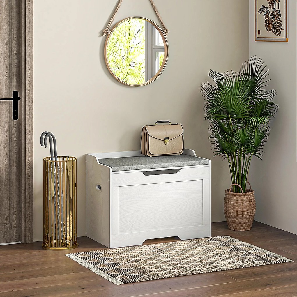 HOMCOM Skrzynia na przechowywanie 103 litry, ławka z miejscem na przechowywanie z zawiasem bezpieczeństwa, poduszką, do różnych pomieszczeń, Biały