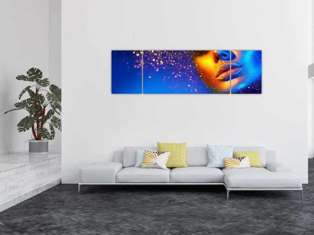 Obraz - Body art, złoto - niebieska kombinacja (170x50 cm)
