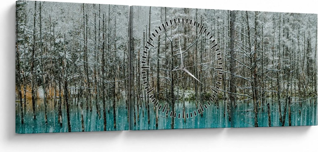 Obraz - Turkusowy staw, Biei, Japonia (z zegarem) (90x30 cm)