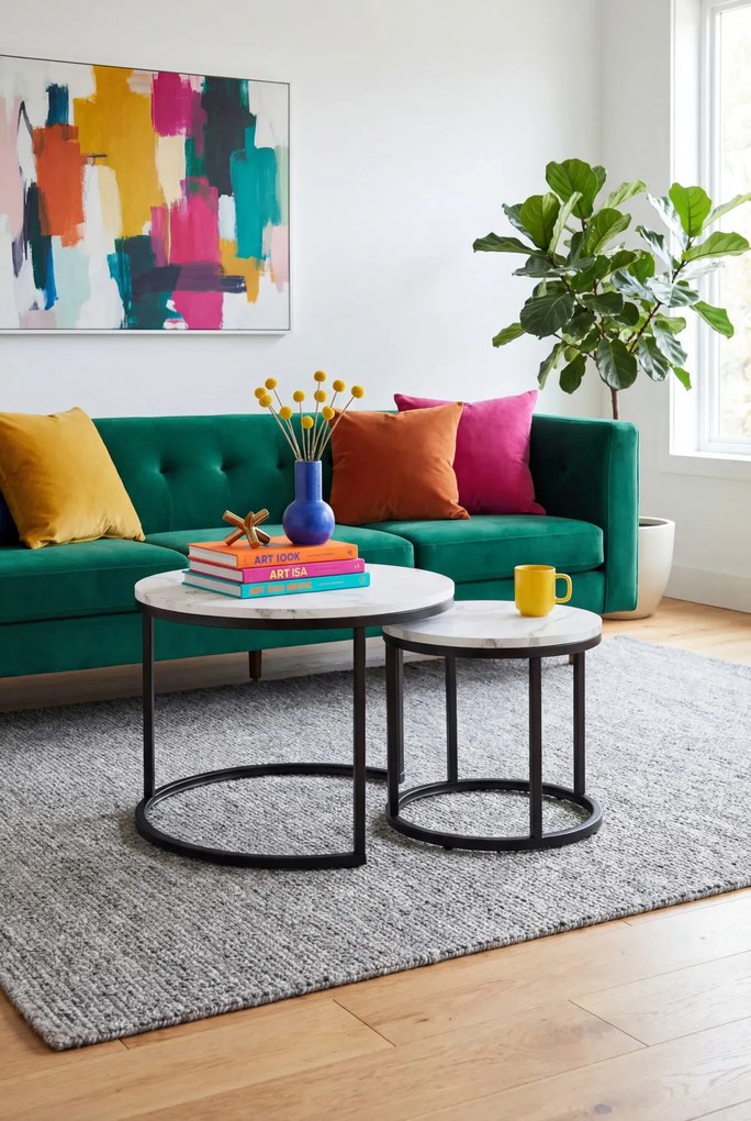 Zestaw nowoczesnych okrągłych stolików biały marmur F6-L30