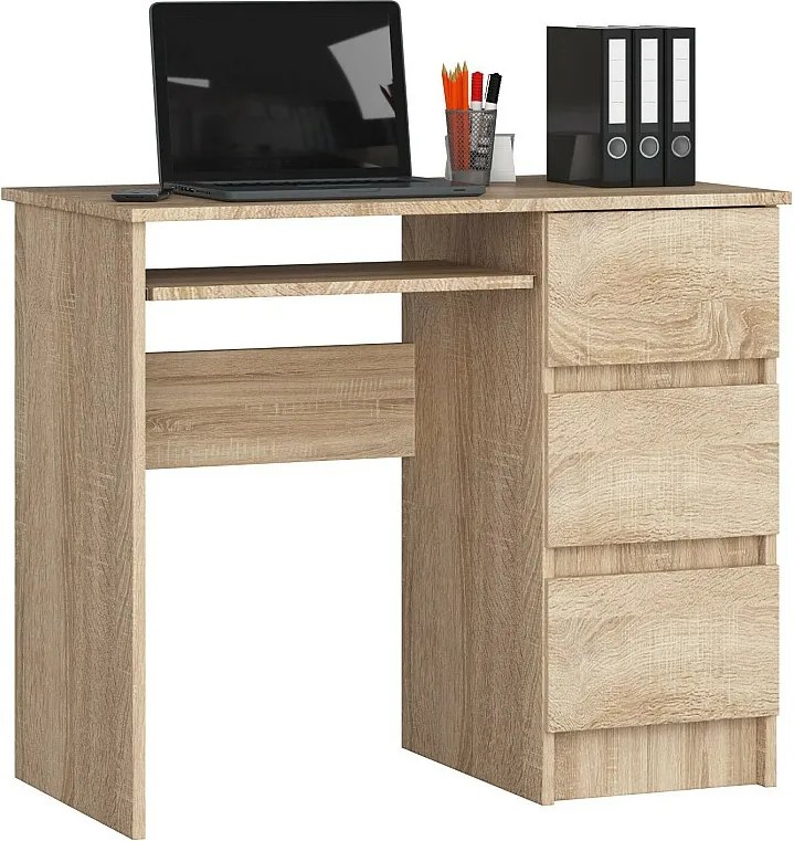 Biurko komputerowe AKORD A6 Dąb Sonoma 90 cm prawe 3 szuflady kolor Dąb Sonoma mat 1 półka 90x50x77 cm