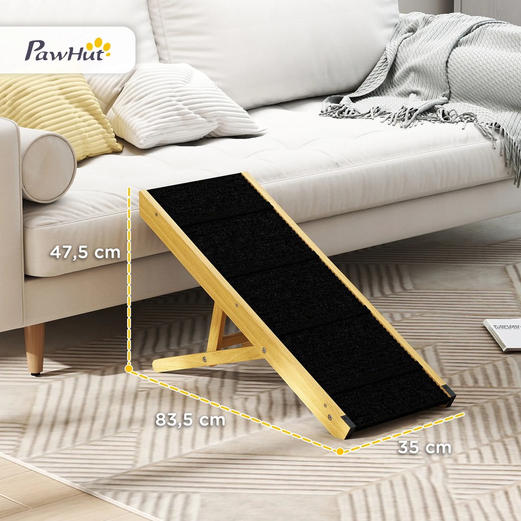 PawHut Rampa dla Zwierząt, Regulowana, 4-stopniowa, Antypoślizgowa, Składana, Drewno Sosnowe, dla Psów do 15 kg